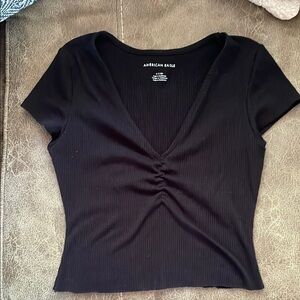 American Eagle Outfitters Black Ruched Crop Blouse
